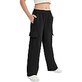 EXARUS Girls Sweatpants with Cargo Pockets Elastic Waistband Wide Leg Causal Kids High Waisted Pants 6-14Y