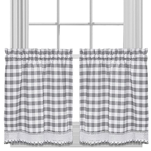 Sweet Home Collection Kitchen Window Curtain Panel Treatment Decorative Buffalo Check Design, 36