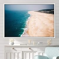 Framed Canvas Wall Art Coastal Freedom Aerial Beach Beach Coastal Cool Minimalism Multicolor Photography Relax/Calm - 16x24 inches