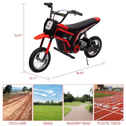 Gigicloud Motocicleta Montable Eléctrica para Niños con Tres Modos de Velocidad, Moto Eléctrica Infantil niños con Velocidad Máxima 23km/h, Máximo 65kg, Motor de 350 W y 24V, 5+ (Número 9, Rojo)