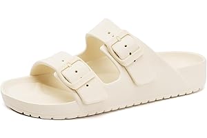 GETOEU Womens Sandals with Arch Support Slip‑On Slides Adjustable Strap Rubber Soft Sole Waterproof Beach Sandals