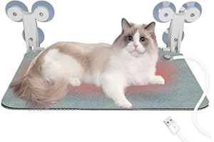 Ansionsol Heated Cat Window Perch with 6 Suction Cups for Winter, Foldable Window Sill Mount Cat Hammock for Indoor Cats, Large Cordless Metal Frame Cat Bed for Windowsill, Grey