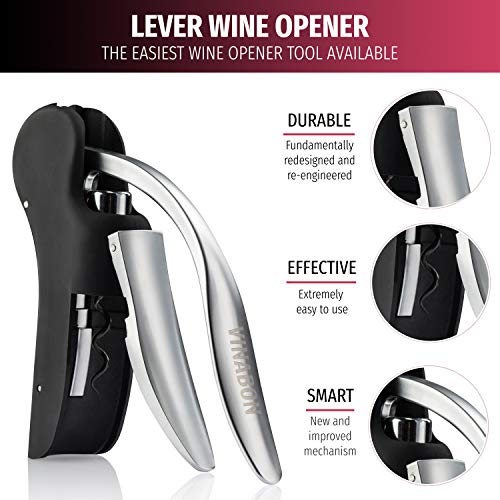 VINABON Wine Opener New Model 2019 - Lever Wine Opener Kit - Manual Wine Bottle Opener Set - Fast Rabbit Corkscrew Wine Openers - Easy Cork Screw Wine Set - Wine Cork Remover Tool - Ebook Wine Guide