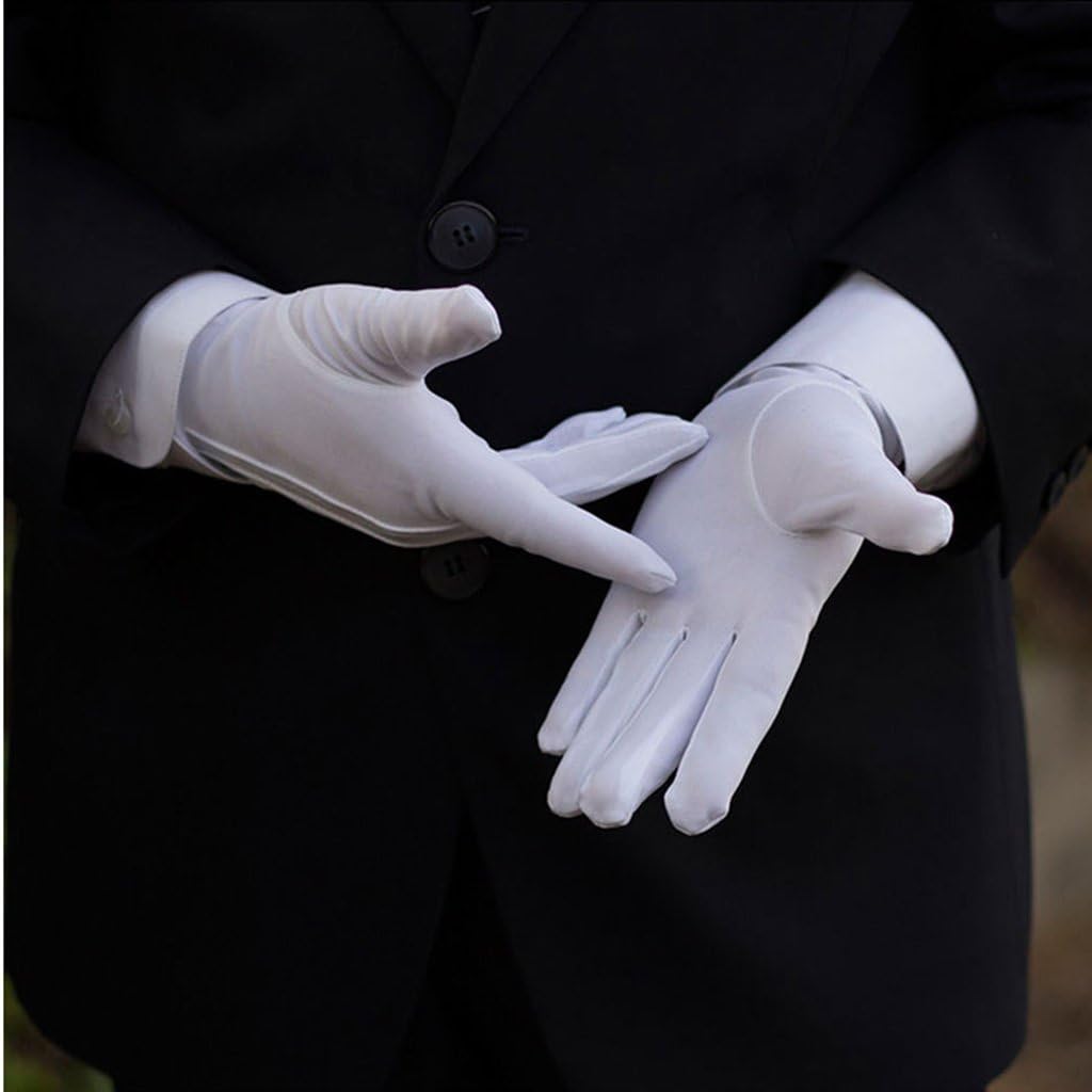 DH 2 Pairs White Cotton/Nylon Marching Gloves, Formal Tuxedo Honor Guard Parade Gloves: Clothing