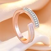 LRGKMCWTOB Simple 925 Sterling Silver Cubic Zirconia Ring CZ Diamond Bridal Halo Engagement Ring Gift Opening Adjustable Design Minimalism Statement Jewelry Gift for Wedding Cocktail Rose Gold