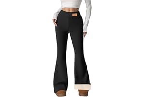 Fleece Lined Yoga Pants Women Winter Warm Straight Leg Flare Leggings Comfy High Waisted Thermal Boot Cut Slacks with Pockets