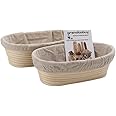 10" Oval Bread Proofing Basket Pack 2 Sourdough Bannetons Bortform Proving Rattan Basket Hold 500g Dough with Linen Liner Clo