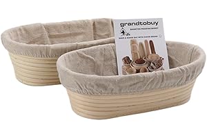 10" Oval Bread Proofing Basket Pack 2 Sourdough Bannetons Bortform Proving Rattan Basket Hold 500g Dough with Linen Liner Clo