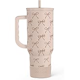 Bow Tumbler with Handle and Straw 40oz – Stainless Sleel Slider Tumbler Travel Coffee Mug for Women - Gift Idea for Birthday Christmas