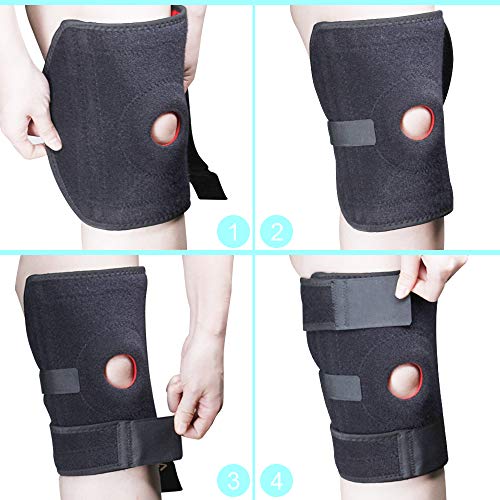 HOPAI Knee Support for Men and Women Adjustable Open-Patella Neoprene Knee Brace with Anti-Slip Strips - For Arthritis, Joint Pain, Meniscus Pain Relief, Sports Running Injury Rehabilitation