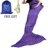Heartybay Crochet Mermaid Tail Blanket for Adult, Super Soft All Seasons Sleeping Mermaid Blanket (71"x35.5") - Purple