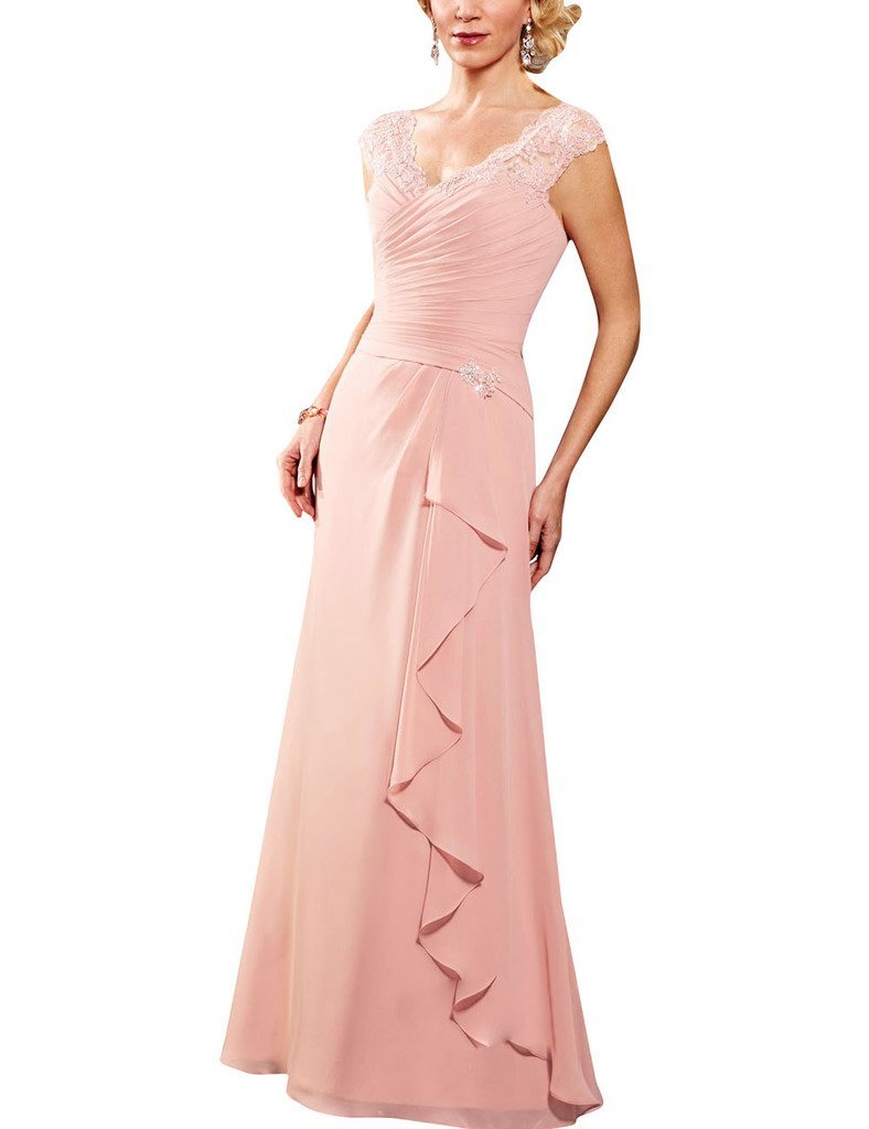 H.S.D Lace VNeck Cap Sleeves Chiffon Mother of The Bride Dresses Prom Gowns