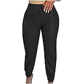 NATHGAM Women's Leather Pants Plus Size Solid Faux Leather Pants Drawstring Elastic Waist Athletic Pants Joggers with Pockets
