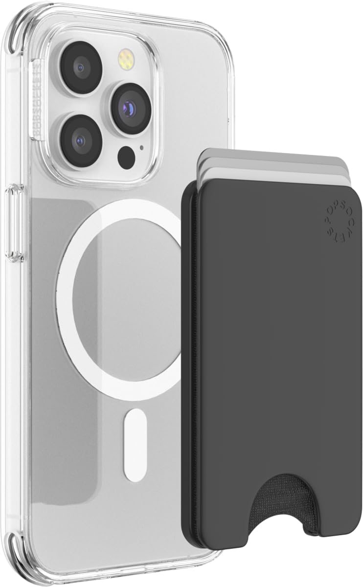 PopSockets Minimalist Slim Phone Wallet, Phone Card Holder, Wireless Charging Compatible, Wallet Without Grip Compatible with MagSafe- Black