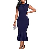 Elegant Dress for Women Bodycon Mock Neck Sleeveless Church Wedding Cocktail Party Midi Classic Mermaid Hem Dresses
