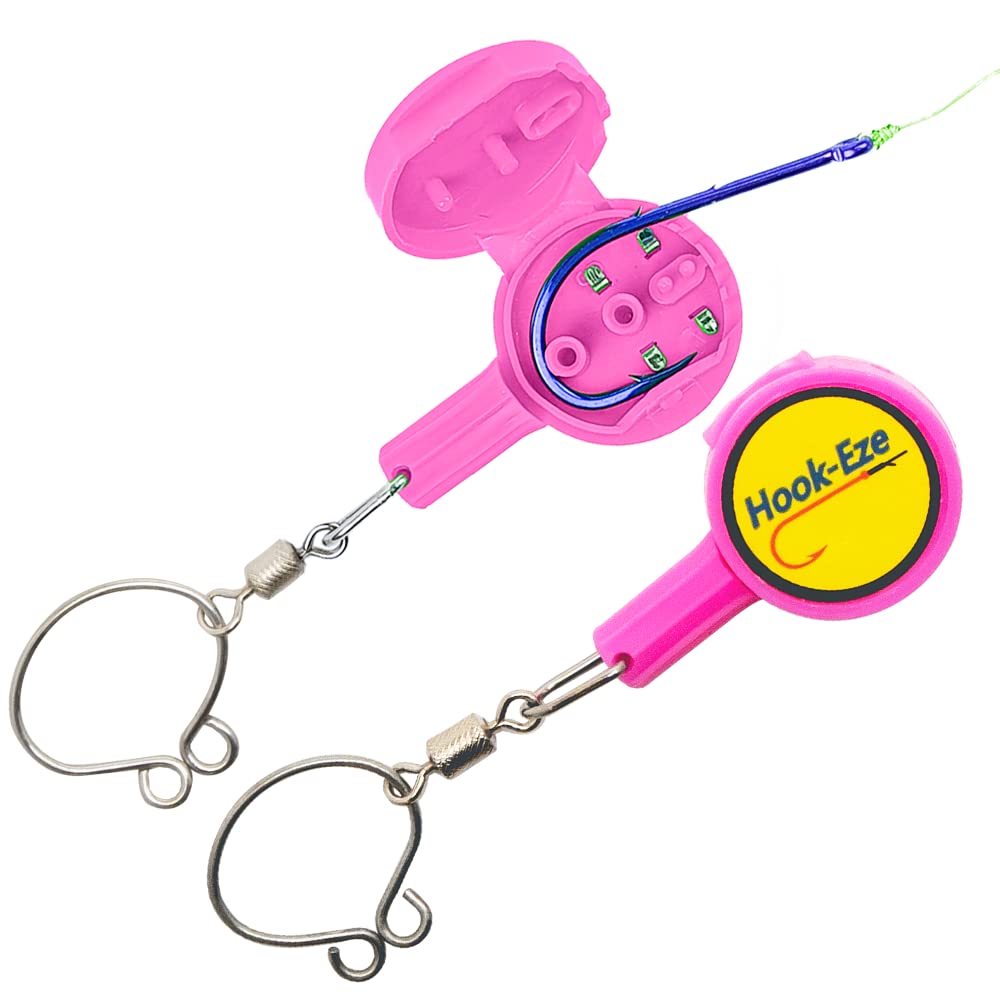 2023 Updated Design Hook Eze Fishing Gear Knot Tying Tool | Pack of 2 | Protect From Fish Hooks | Tie Knots Easily | Cool Gadgets | Ice & Fly Fishing Gifts for Beginner Anglers - Pink