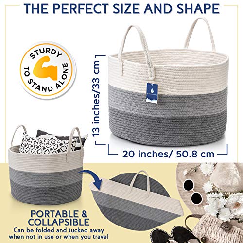 YELLOWMOONDROP XXL Woven Blanket Basket with Handles 20"X 20"X 13