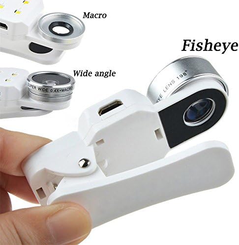 MaoGo Cell Phone Lens,4 in 1 Universal Detachable Lens Kit,Fill-light+198 Degree Fish Eye Lens+15X Macro Lens+0.4X Wide Angle Lens for iPhone,iPad,Samsung,Smartphone (Silver)