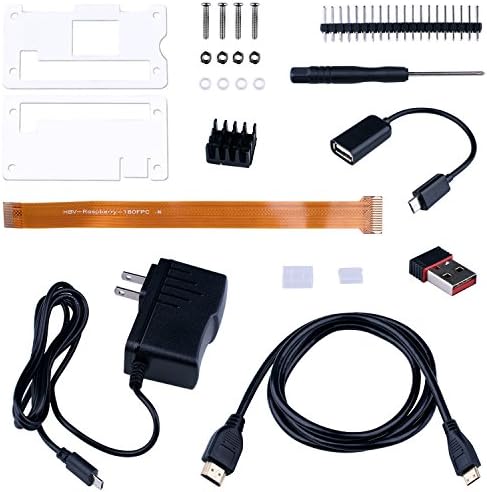 Kuman 9-in-1 Raspberry Pi Zero W Premium Super Mega Pack (No Pi Zero Board) OTG, Power Supply, Pin Headers, HDMI Adapter, Acrylic Case, Heat Sink, WiFi Dongle &amp; Zero Web Camera FPC Ribbon Cable SC18