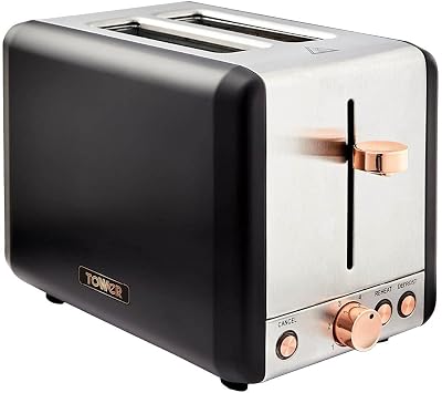 Tower Cavaletto T20036RG 2-Slice Toaster Defrost Reheat 850W Rose Gold