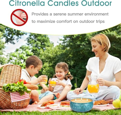 Citronella Candle Outdoor Large, 36 oz Citronella Candles Outdoor, Outdoor Candles Lemon Garden with 3 Wick, Natural Soy Wax Candles Set for Garden, Camping, Patio, Picnic, Pool, Summer Gift