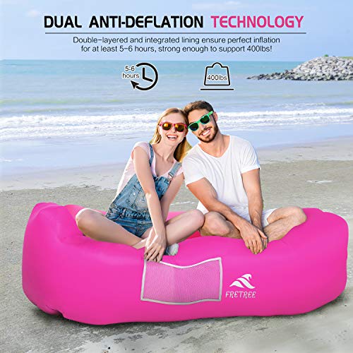 FRETREE Inflatable Lounger Air Sofa Hammock - Portable Anti-Air Leaking & Waterproof Pouch Couch and Beach Chair Camping Accessories for Parties, Travel, Camping, Picnics, Pool,Red - Thumbnail 4