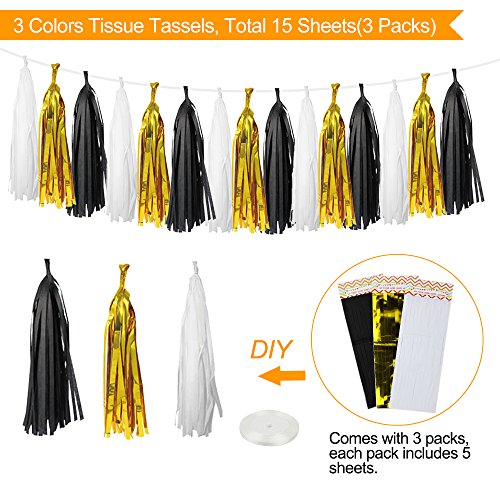 SIMPZIA 86 pcs Black and Gold Party Decorations Kit Birthday Party Supplies for Adults 25th, 30th, 40th, 50th, 55th, 60th, 70th & Other Occasions Like Wedding,Anniversary,Engagement,Baby Shower(DIY)