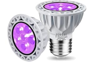 JSVSAL 2-Pack,Non-dimmable Black Lights Bulb,AC 85-265V 6W,LED UV Light MR16 E26 Base Glow in The Dark,UVA Level 395-400nm LE