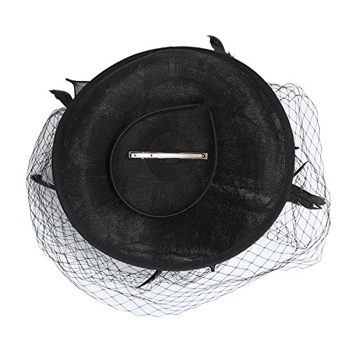 Acecharming Fascinators for Women, Feather Sinamay Fascinators with Headbands Tea Party Pillbox Hat Flower Derby Hats（Black-10） - Thumbnail 3