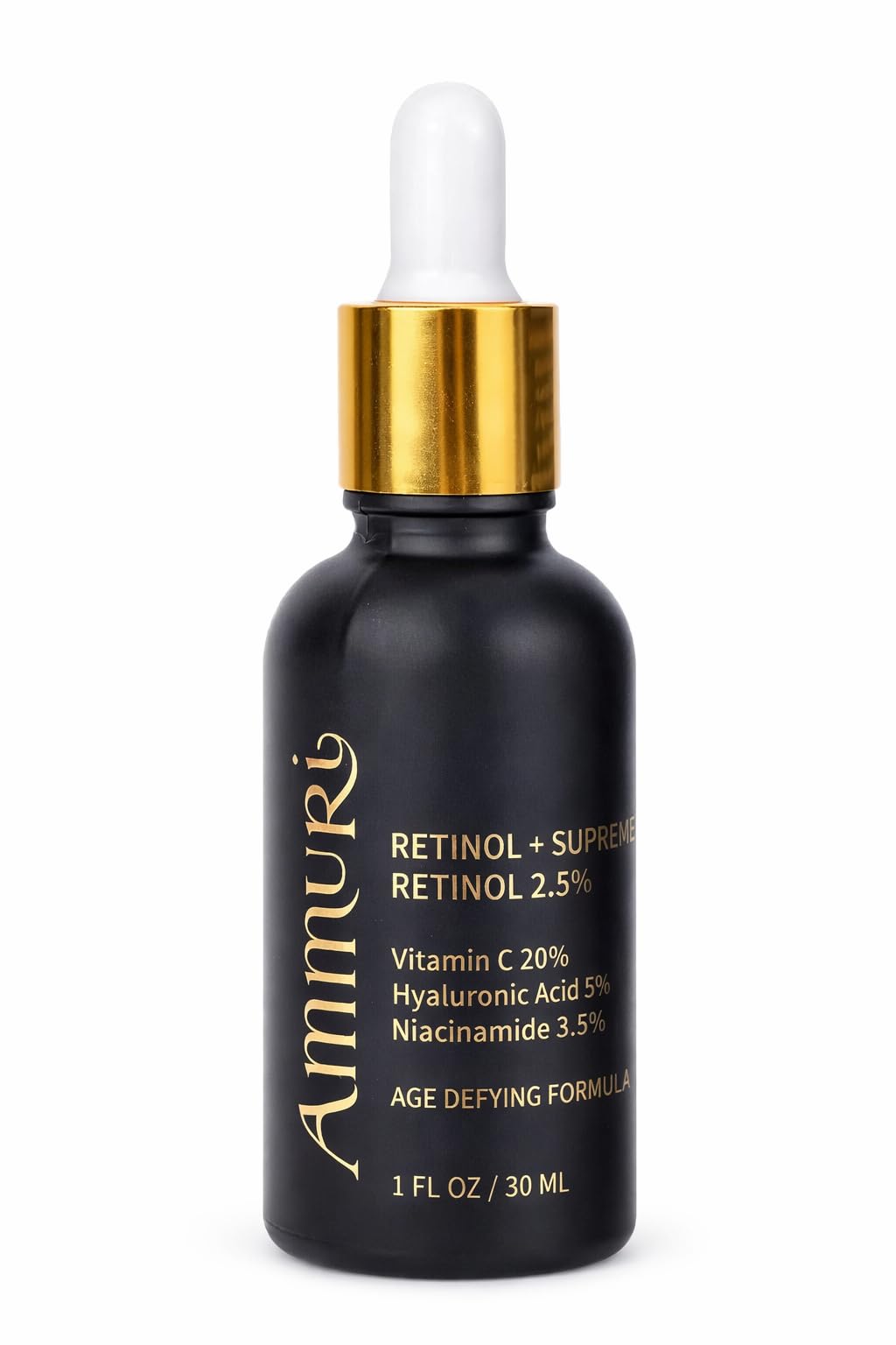 Ammuri 2.5% Retinol Serum for Face with Vitamin C & Hyaluronic Acid - Anti Aging Night Serum for Dark Spots, Wrinkles & Acne Scars - Brightening Niacinamide Formula, 30ml
