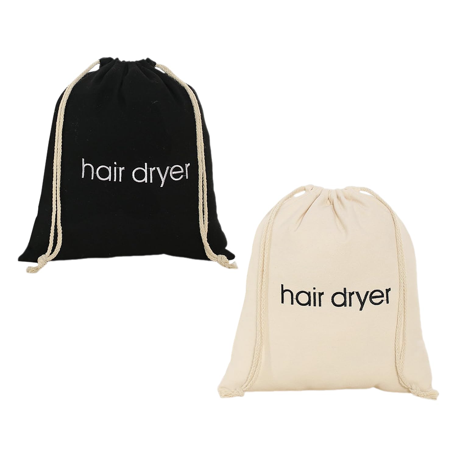 USHXVG 2 Pieces Hair Dryer Bag, Hair Dryer Storage Bag, Embroidered Drawstring Pocket, Travel Hair Dryer Bag, Double Drawstring Dust Bag, Suitable for Travel, Hotel, Bathroom