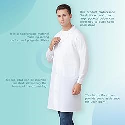 xizonyu Professional Lab Coat for Men，White long