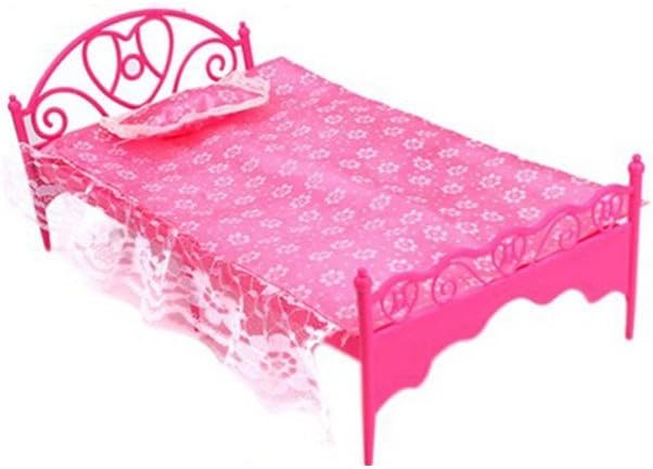 Ddfly Mini Furniture Bed with Pillow and Sheet for Barbie Dolls Dollhouse