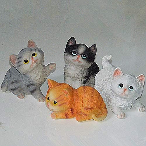 4 Pcs Miniature Cute Resin Cats Ornaments Dollhouse Garden Home Decor (Multicolor)
