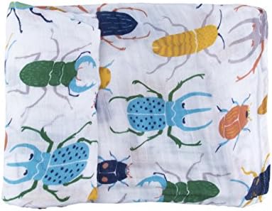 100% Bamboo Muslin Baby Swaddle Blanket - Captain Silly Pants: Newborn Babies, Super Soft &amp; Breathable, Hypoallergenic For Sensitive Skin, Durable &amp; Eco-Friendly, Boys &amp; Girls, 48”x48”, Beetle