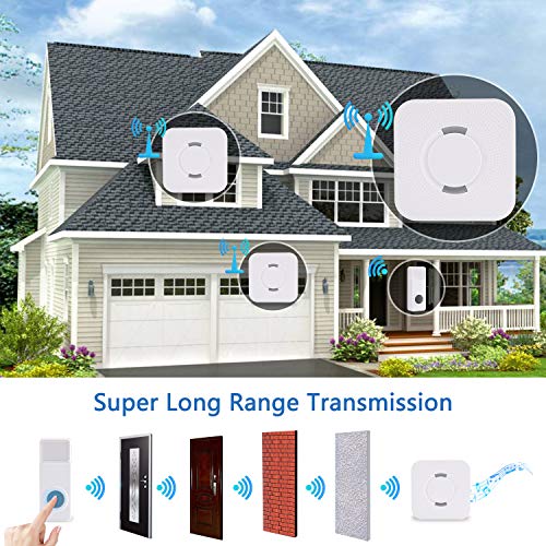 Wireless Doorbell, Fityou Waterproof Door Bells & Chimes Wireless Kit,Operating at 1000 Feet with 58 Door Bell Chime, 4 Levels Volume & LED Flash,2 Buttons 2 Receivers Doorbell for Home, Business