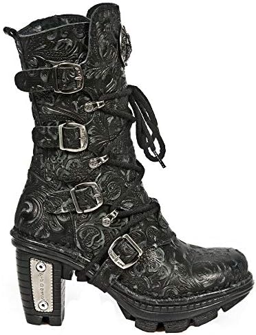 Amazon.com | New Rock 591-S2 Silver Flame Boots Metal Black