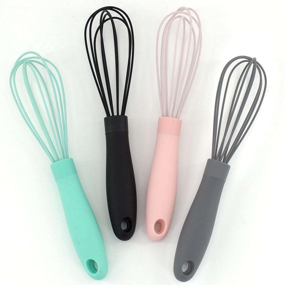 2 PCS hand whisksilicone Whisk for Non Stick Pans Mini Whisk Small Whisk Balloon Whisk Heat Resistant Kitchen Whisks for Whisking, Cooking, Baking, Beating, Frothing & Stirring (2, Color Random)