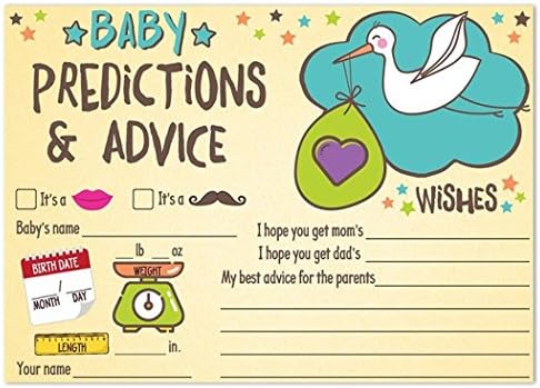 Baby Shower Prediction and Advice Cards (50), Baby Shower Games, for Party Baby Boy or Baby Girl, Gender Neutral Baby Shower Decorations, Set of 50 Durable (5" x 7") 100% Recycled Paper