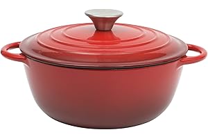 Gibson Home Addlestone 2.65 Quart Round Enamel Cast Iron Dutch Oven Pot With Lid & Dual Handles - Gradient Red