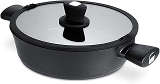 SKY LIGHT Schmorpfanne 28cm/4.5L Induktion, Antihafte Servierpfannen mit Glasdeckel, Bratpfanne mit Doppelgriff, 6mm Pfanne aus Aluminiumguss