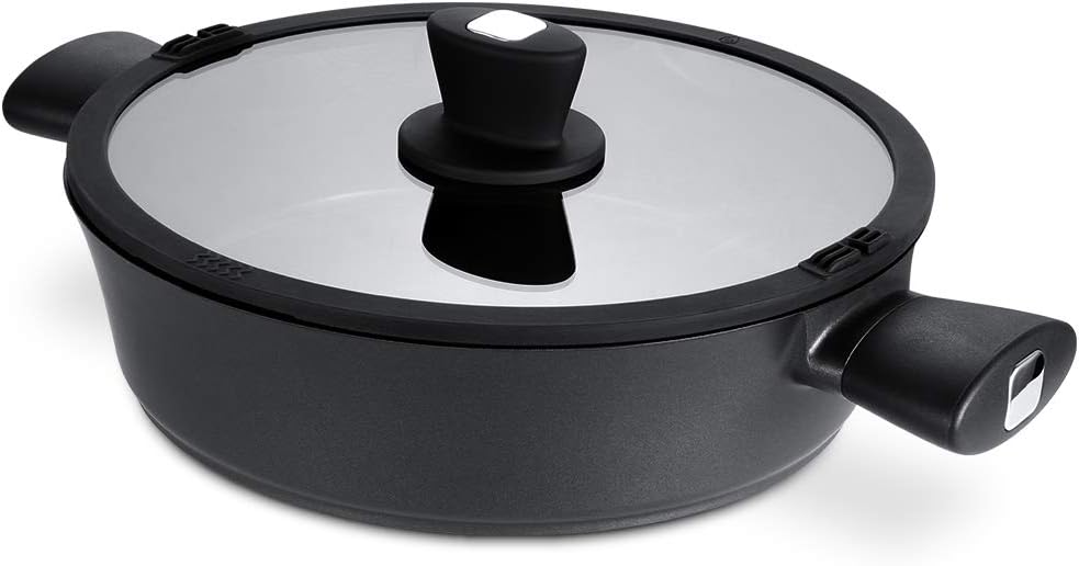 SKY LIGHT Schmorpfanne 28cm/4.5L Induktion, Antihafte Servierpfannen mit Glasdeckel, Bratpfanne mit Doppelgriff, 6mm Pfanne aus Aluminiumguss