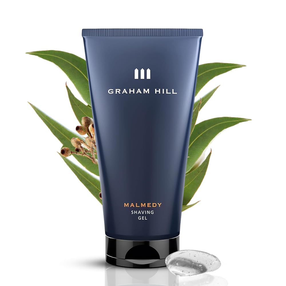 GRAHAM HILL Malmedy Transparent Shaving Gel (150ml) - Clear Shaving Gel for Men, Precise Contour Shaving, Moisturizing with Arginine & Hyaluronic Acid, Fresh Eucalyptus and Wood Scent - Vegan