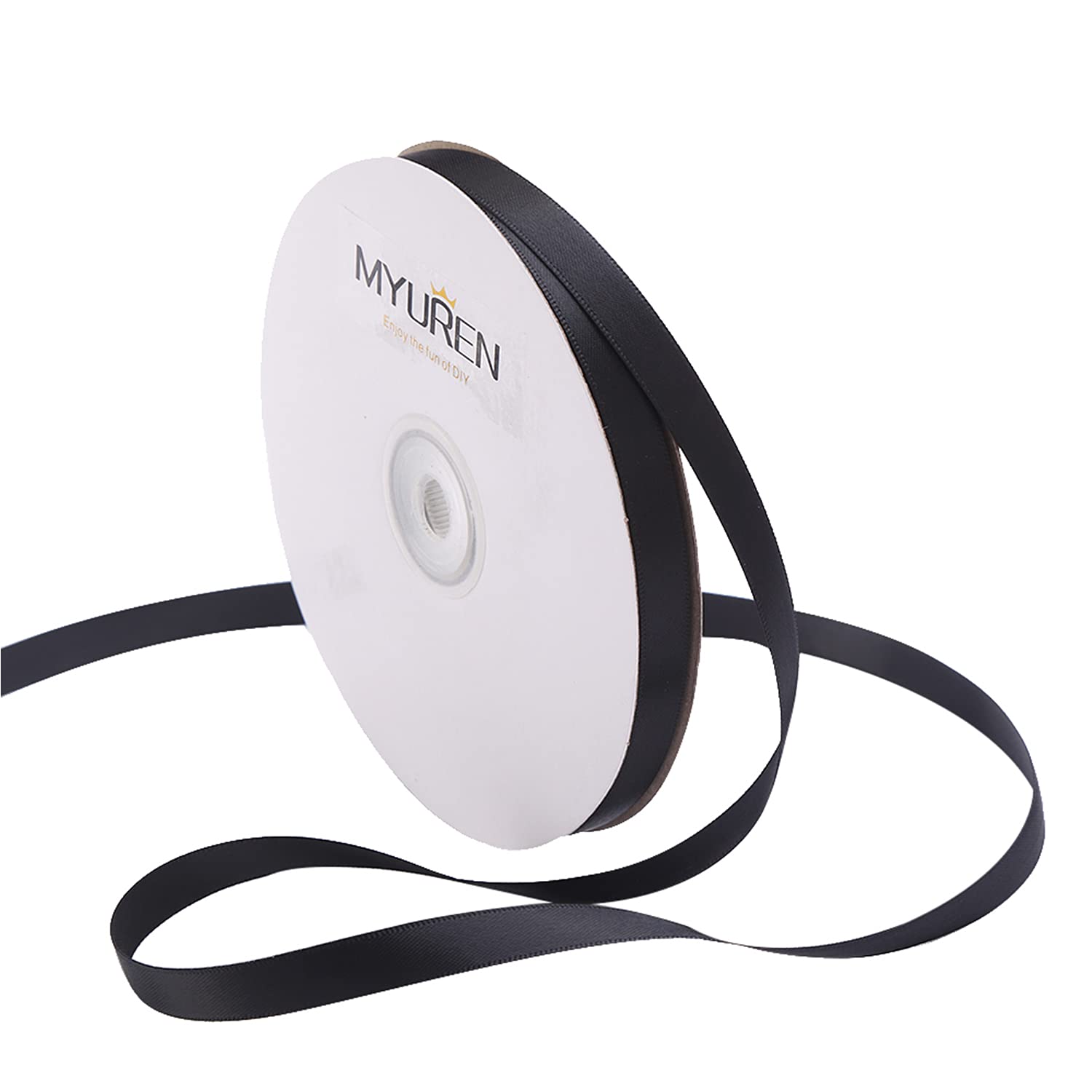 10mm Solid Satin Ribbon Black Double Face Satin Ribbon for Crafts, Gift Wrapping，Party Favor， Baby Shower，Invitation Embellishments，DIY Hair Accessories (45 Meters)