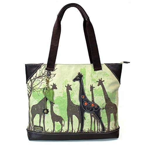 Chala Safari Forest Animal- Large Canvas Tote Shoulder handbag with detachable Purse Charm - Giraffe Tote