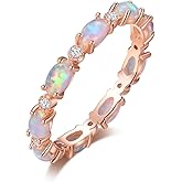 Angol Opal Ring for Women Rose Gold Plated 925 Sterling Silver Opal Engagement Wedding Promise Rings Jewelry Gifts for Her (8, Rose Gold,White Opal)