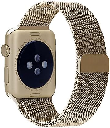 EAXUN Milanese Loop For Apple Watch Band 42mm Stainless Steel Link Bracelet Adapter Adjustable Magnetic Closure for iWatch Replacement Strap 38mm Black,Gold,Silver,Rose Gold 4 Colors (Gold 42mm)