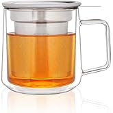 CNGLASS 12oz Double Walled Glass Tea Cup with Stainless Steel Infuser and Lid,Borosilicate Glass Tea Infuser Mug for Loose Tea,Teabag,Set of 1