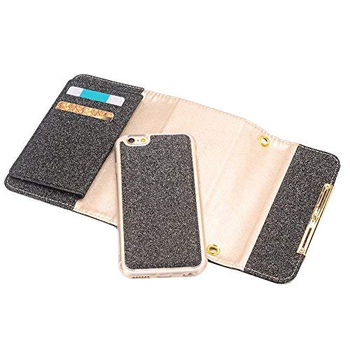 iPhone XS 6.5" Flip Case for Women,HuLorry Multi Envelope Wristlet Handbag Wallet Case w/Card Slots Protective Removable Strap &Back Shell Carrying Cover Compatible iPhone XS Max 6.5 inch(2018),Black - Thumbnail 3