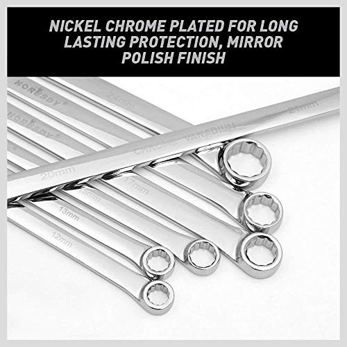 HORUSDY 7-Piece Extra Long Double Box End Wrench Set, CR-V, Less Effort Aviation Wrench Metric 10mm - 24mm